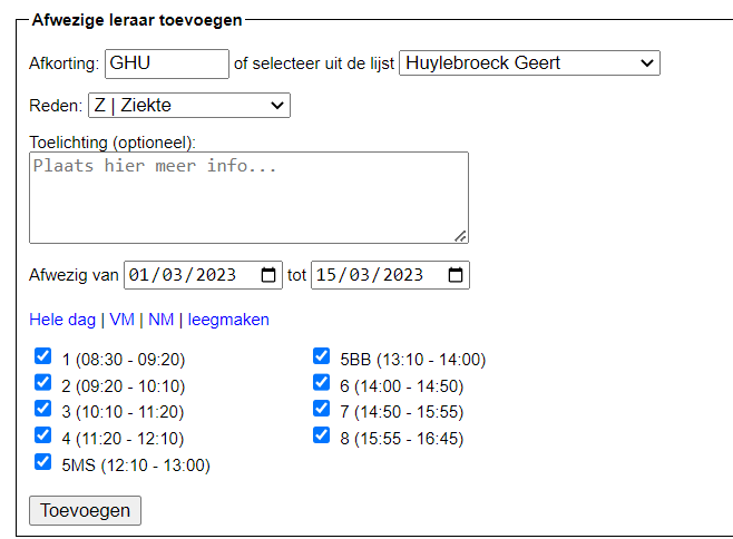 Afwezigheden | Toolbox Handleiding