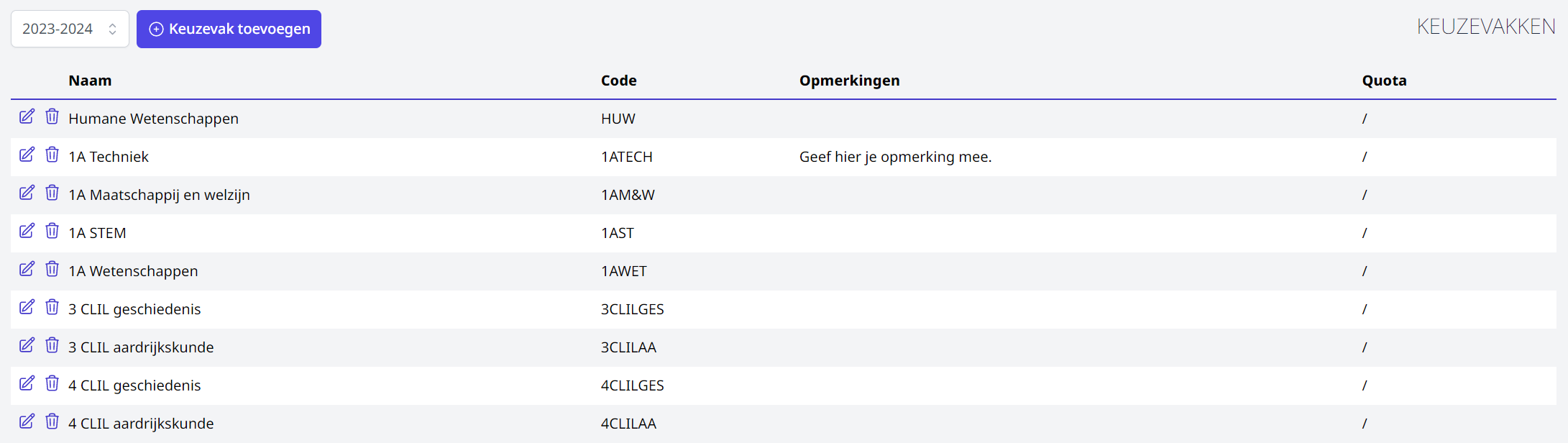 Inschrijvingen keuzevakken 4