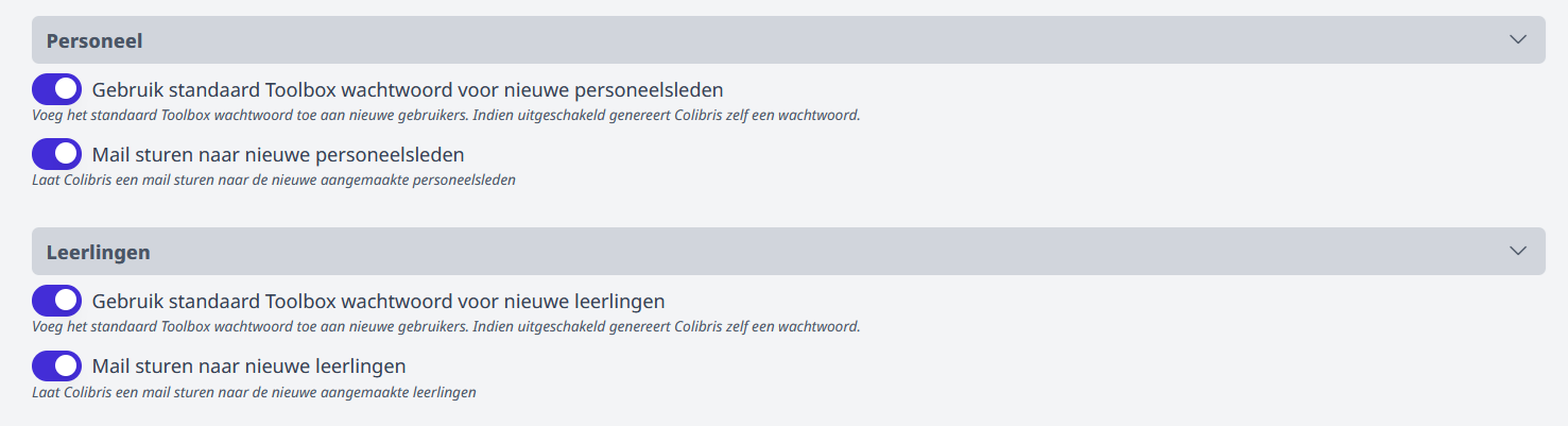 Wachtwoord en mail instelling