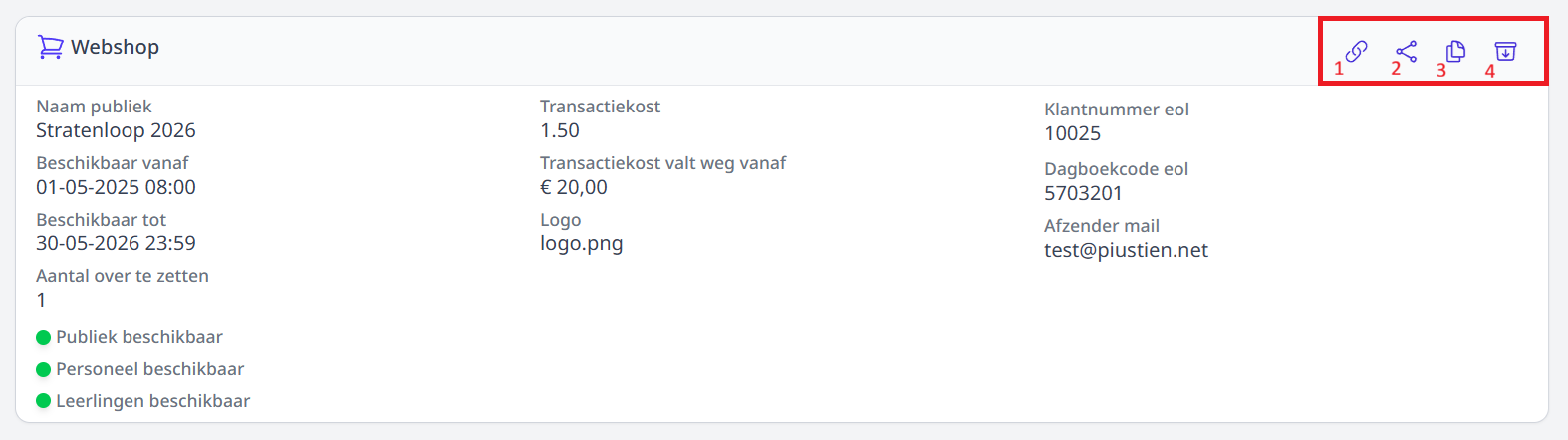 Webshop details en acties